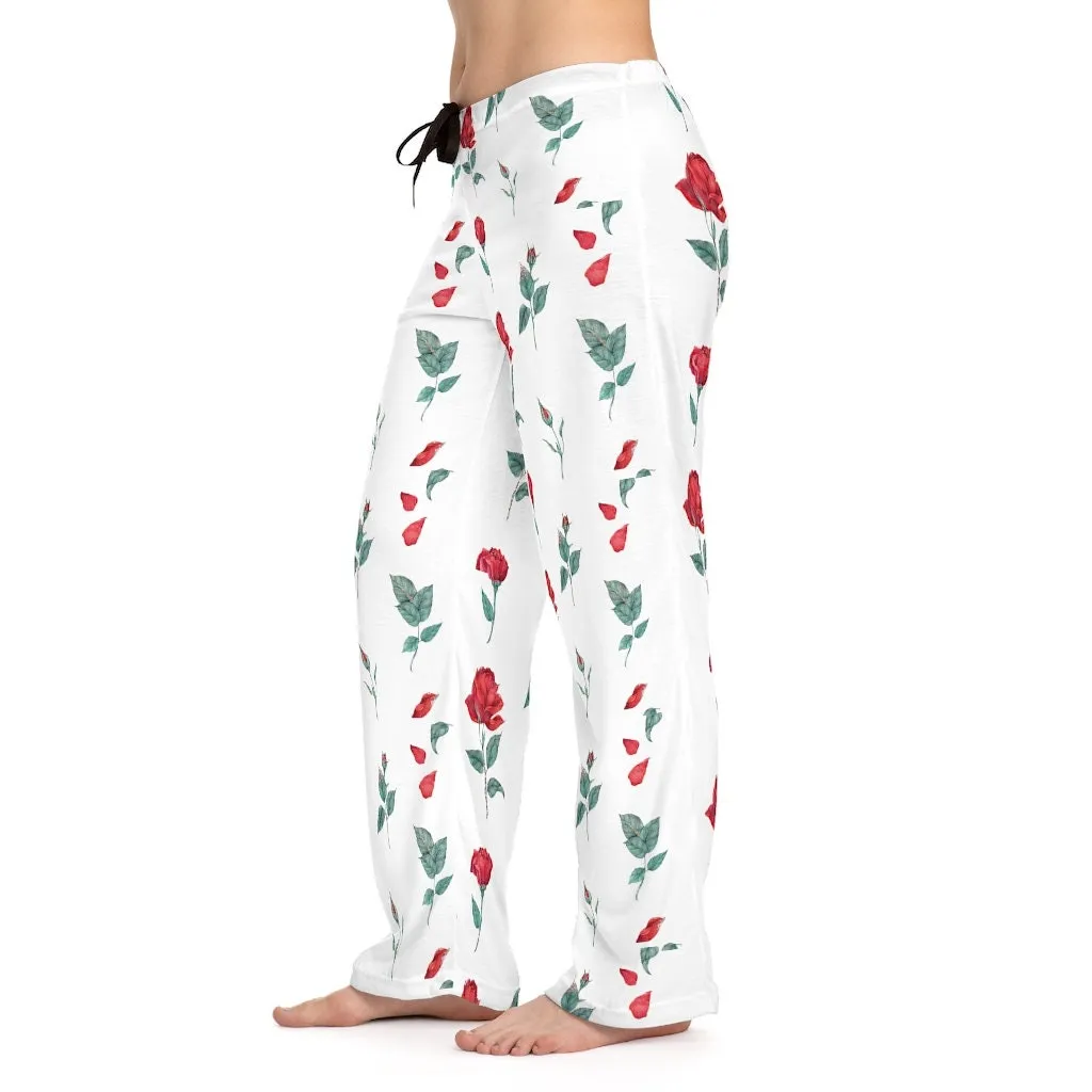 White-Red Roses Unisex Pajama Lounge Yoga Sleep Pants,Gift for Valentines/Anniversary/Christmas/Birthday/Graduation/Housewarming/Wedding/