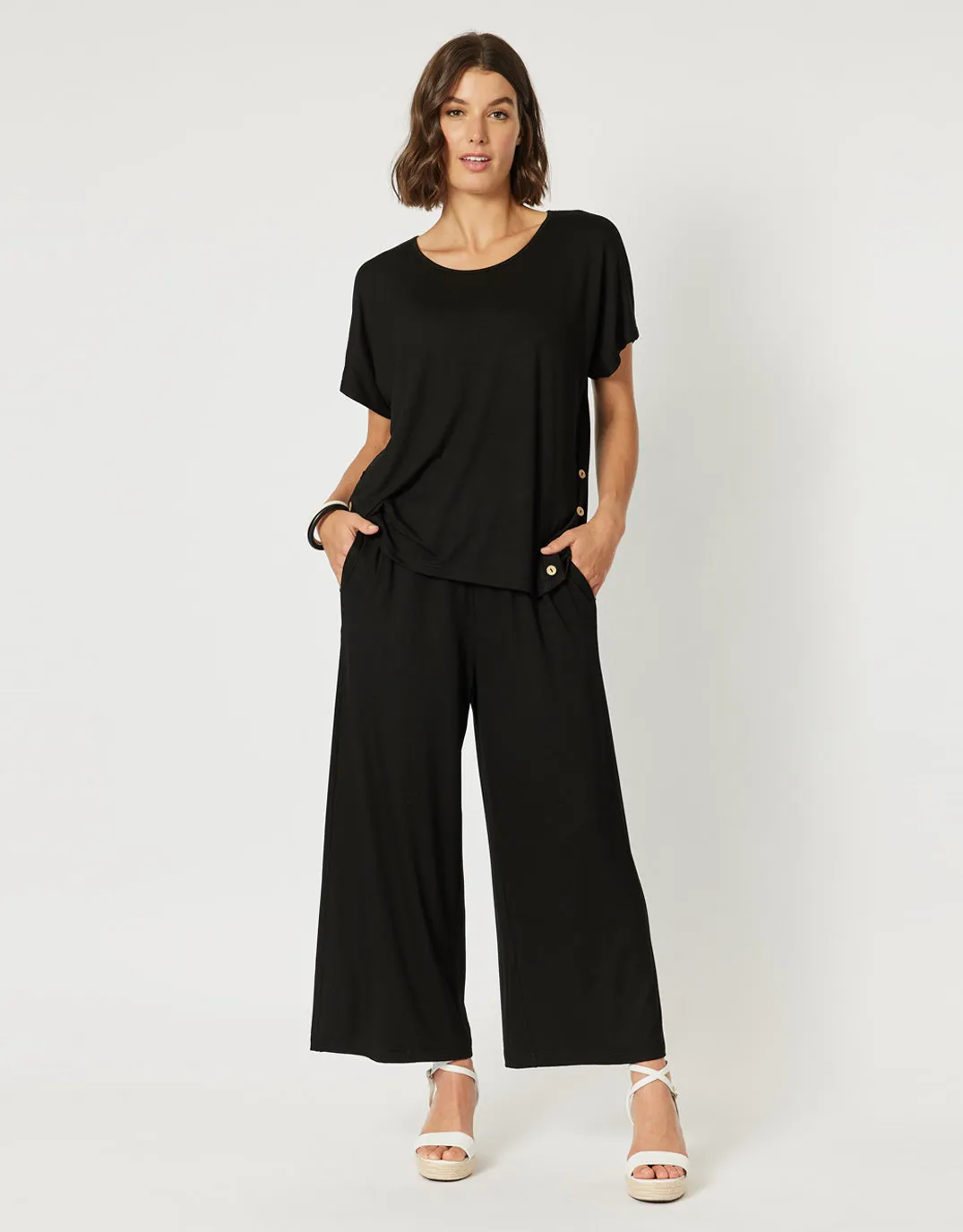 Wide Leg Jersey Pant - Black