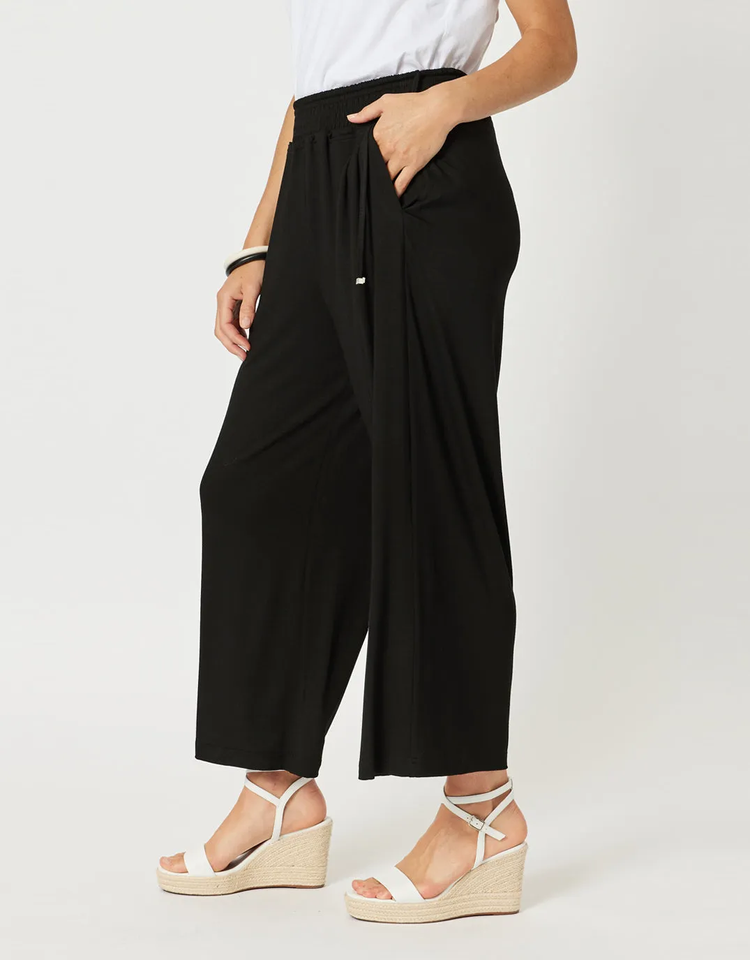 Wide Leg Jersey Pant - Black