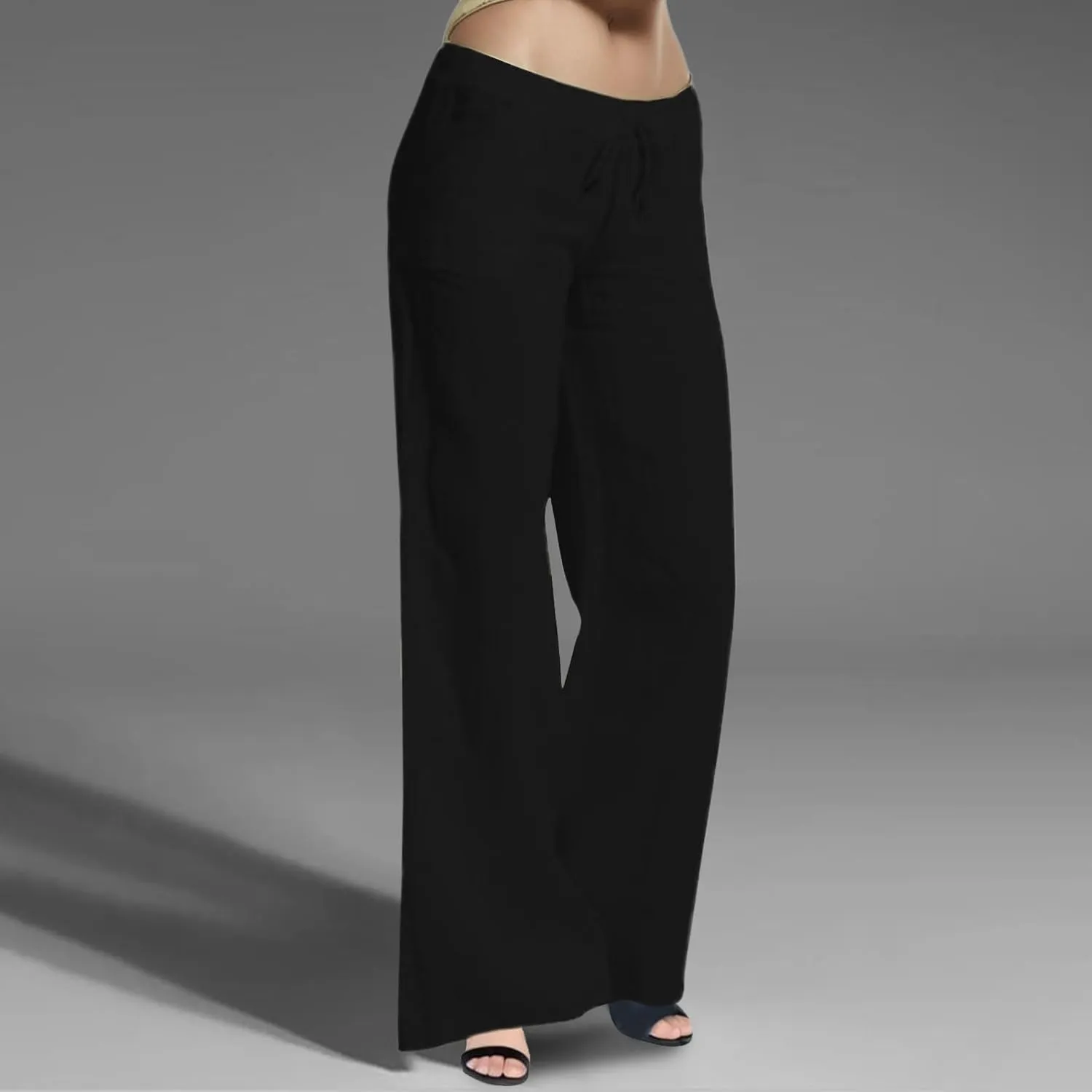 Wide Leg Pants for Woman Summer Linen Flowy Pants Preppy Aesthetics Pants Drawstring High Waisted Palazzo Pants with Pockets