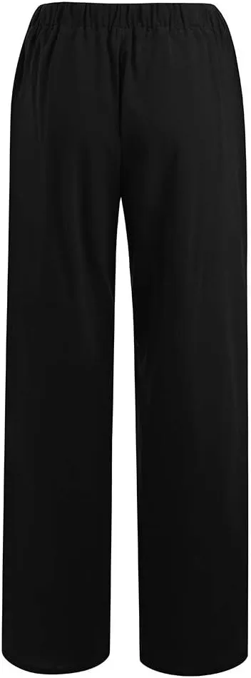 Wide Leg Pants for Woman Summer Linen Flowy Pants Preppy Aesthetics Pants Drawstring High Waisted Palazzo Pants with Pockets