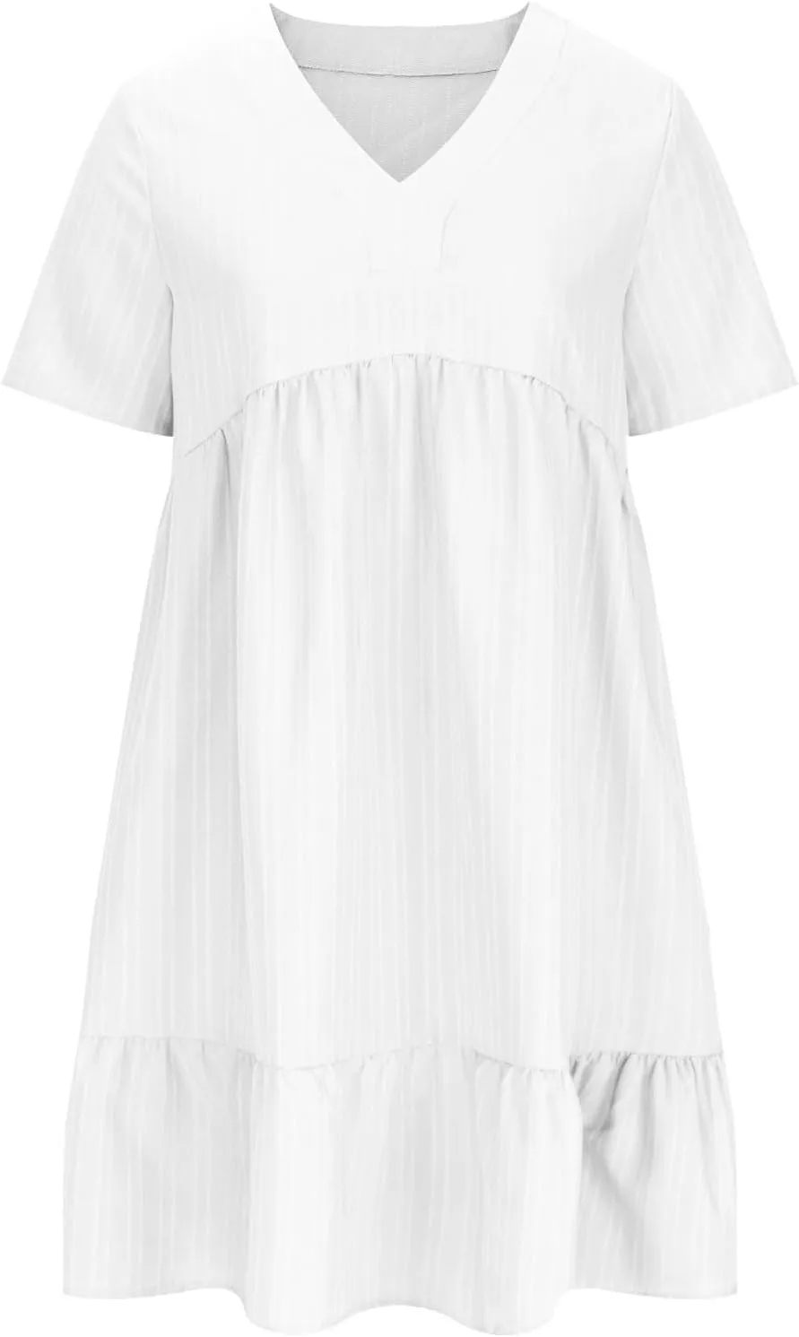 Wkishenl Summer Dresses for Women 2025 Vacation Trendy Short Sleeve V Neck Mini T Shirt Dress Pleated Ruffle Beach Sundresses
