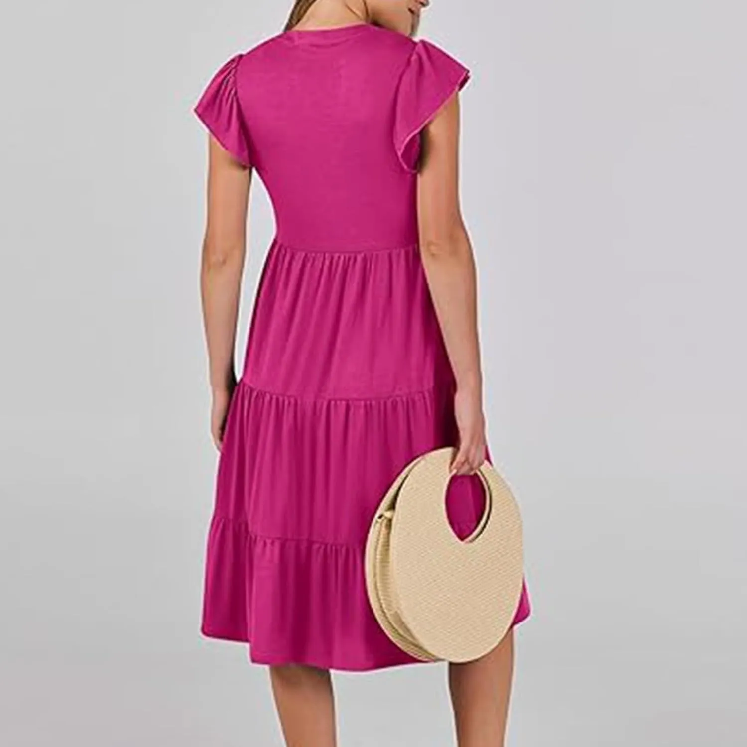 Women Casual Sundresses Ruffle Sleeveless V Neck Midi Dress Soft Tiered Babydoll Summer Dresses Wedding Guest Dress