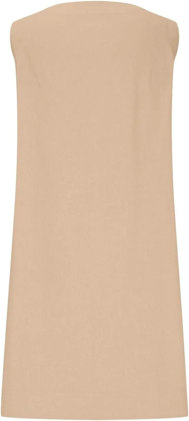 Women Cotton Linen Sleeveless Tank Dress Loose Crew Neck Knee Length Dress Summer Solid Color Casual Midi Dresses