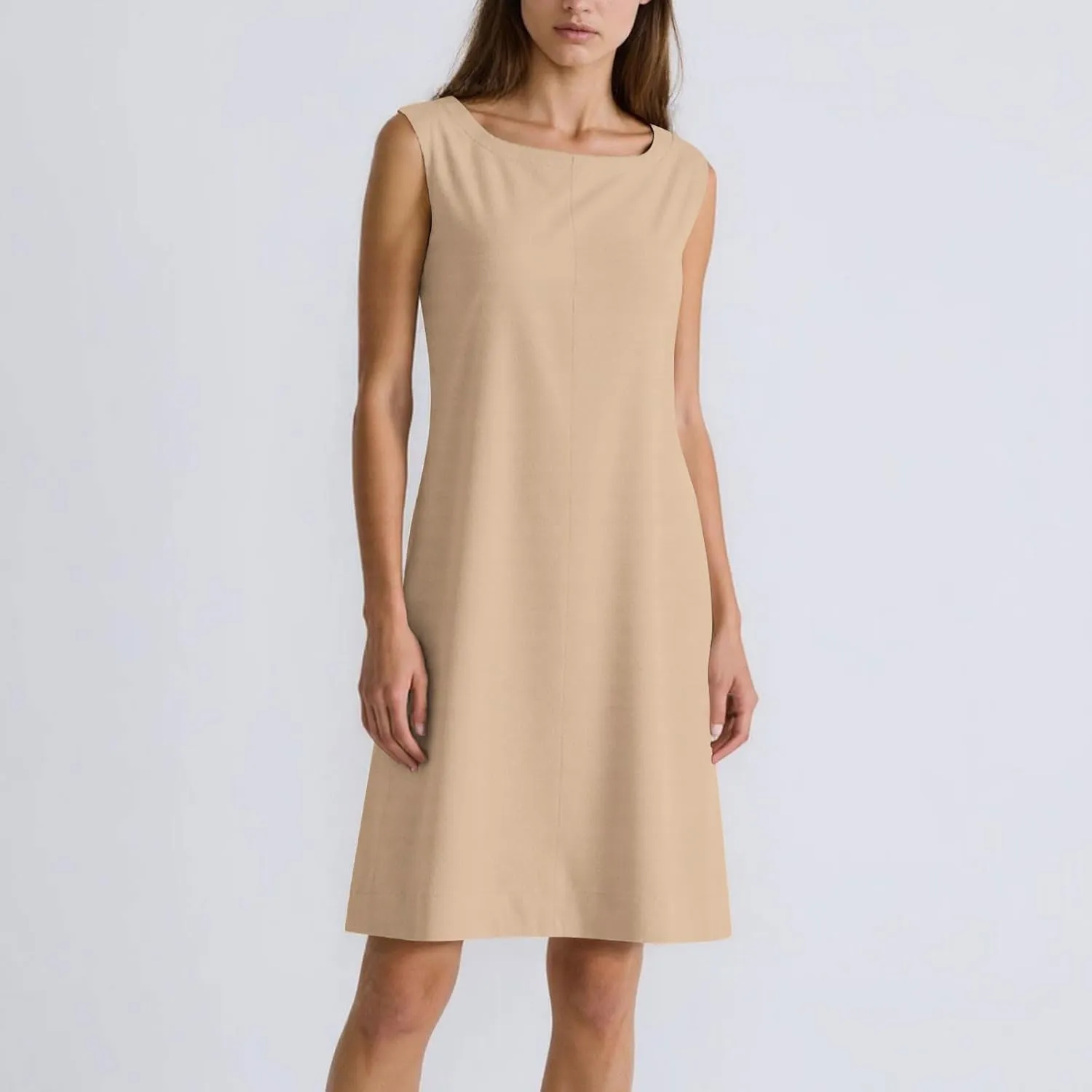 Women Cotton Linen Sleeveless Tank Dress Loose Crew Neck Knee Length Dress Summer Solid Color Casual Midi Dresses