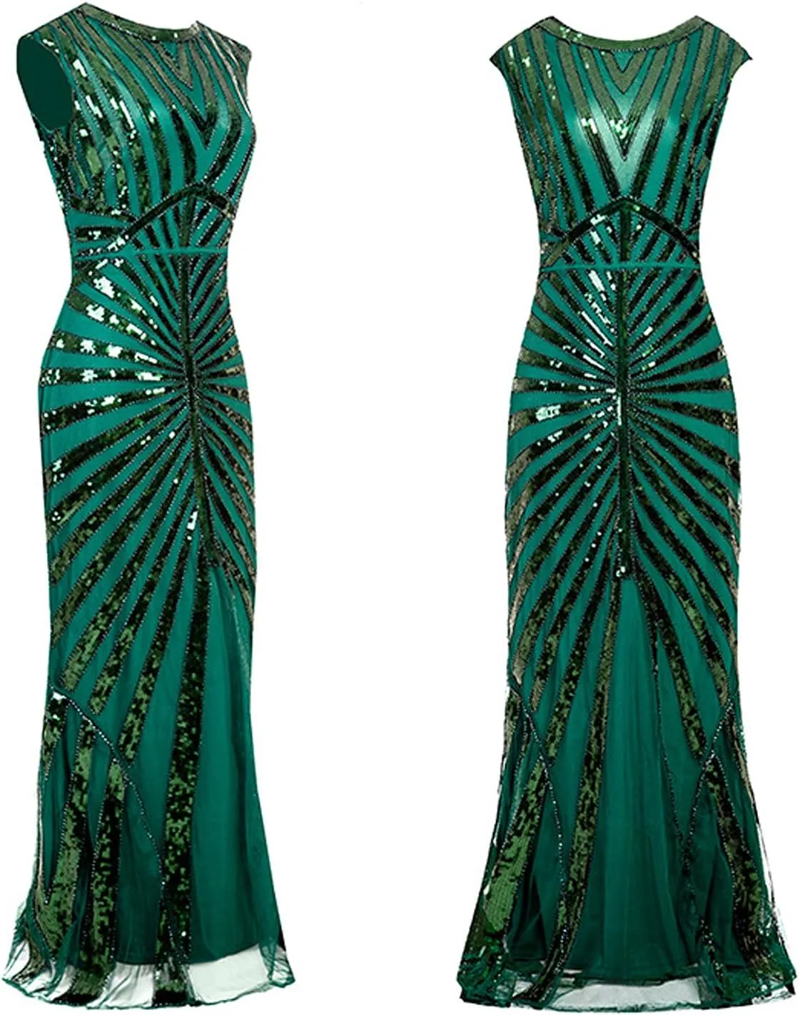 Women Evening Maxi Long Dress 1920s Sequin Mermaid Hem Wedding Prom Gown Vintage Lace Fringed Gatsby Cocktail Dress