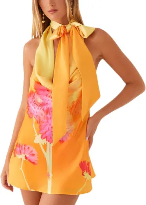 Women Halter Neck Mini Bodycon Dress with Scarf Y2k Sexy Open Back Silk Satin Club Party Night Short Dresses