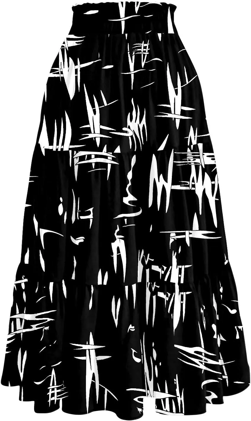 Women High Waisted Boho Floral Flowy Midi Skirt 2025 Trendy Summer Fall Casual Pleated A Line Cute Print Long Skirts