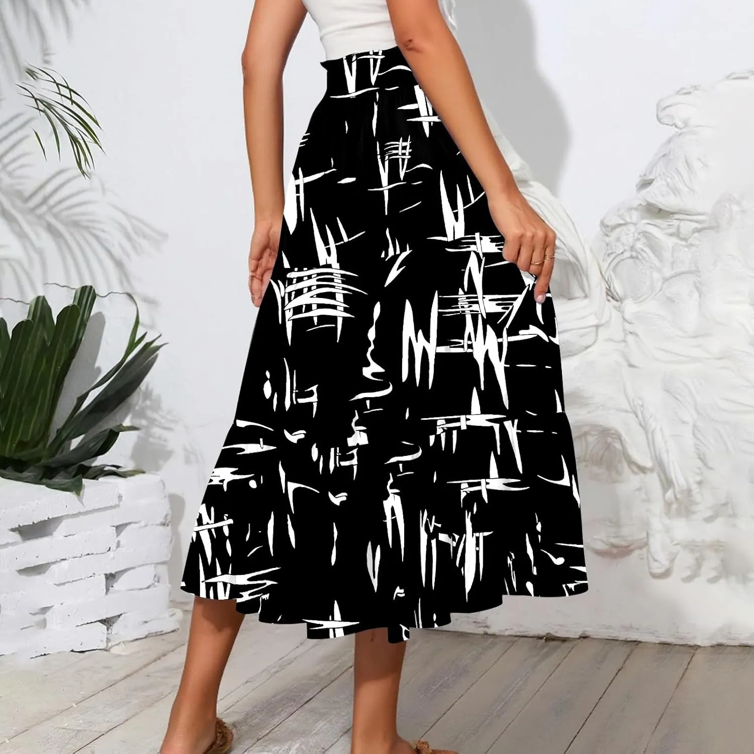 Women High Waisted Boho Floral Flowy Midi Skirt 2025 Trendy Summer Fall Casual Pleated A Line Cute Print Long Skirts