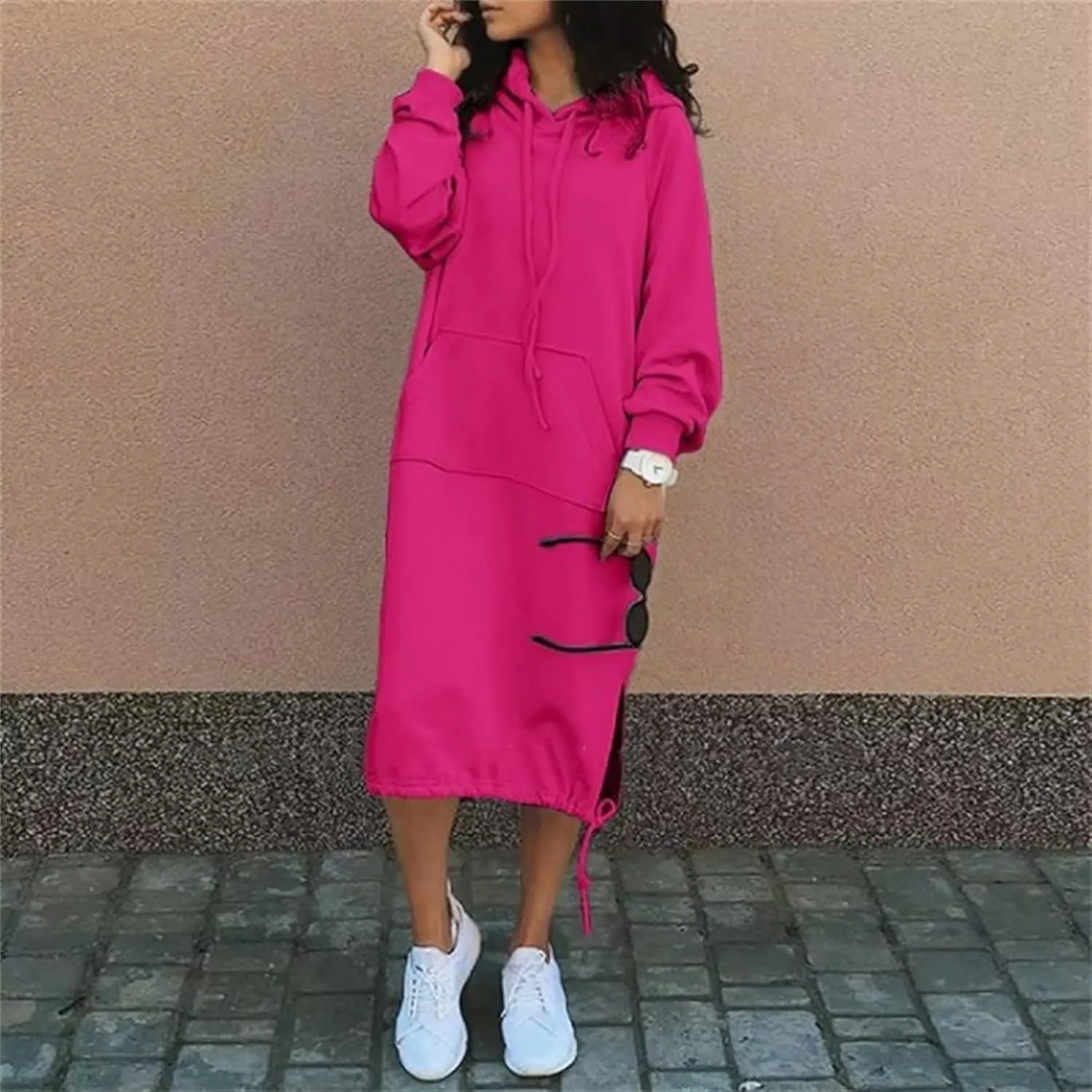 Women Oversized Long Hoodie Dress Pullover Winter Kangaroo Pocket Sweatshirt Casual Tops Loungewear