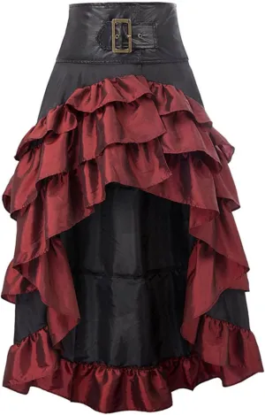 Women Renaissance Pirate Party Skirts Steampunk High Waist Ruffle Hem Skirt High Waisted Plus Size Dress