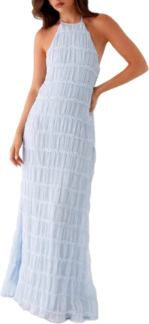 Women Sleeveless Tiered Halter Maxi Dress Backless Smocked Ruffle Long Dress Boho Bodycon Cocktail Sundress 2025 Summer