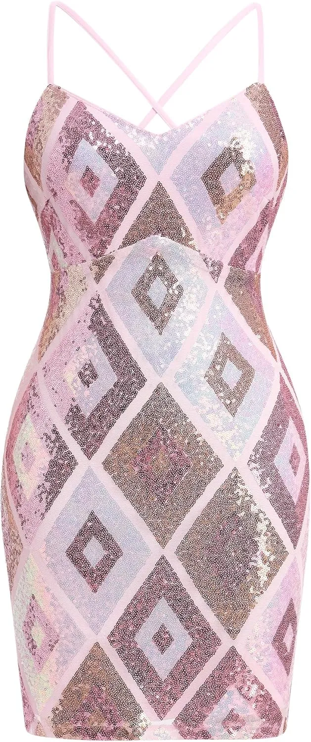 Women Sparkly Sequin Tight Homecoming Dresses Short for Teens HOCO Dance Prom Night Club Cocktail Party Bodycon Mini Dres