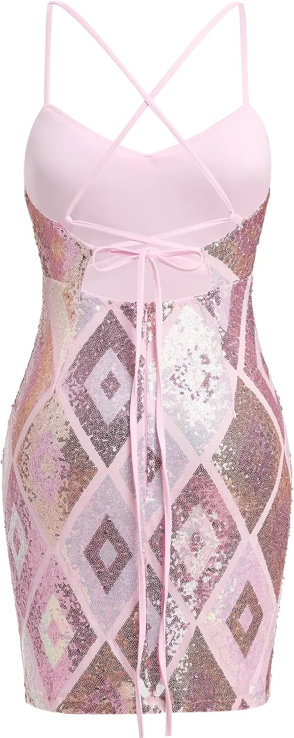 Women Sparkly Sequin Tight Homecoming Dresses Short for Teens HOCO Dance Prom Night Club Cocktail Party Bodycon Mini Dres