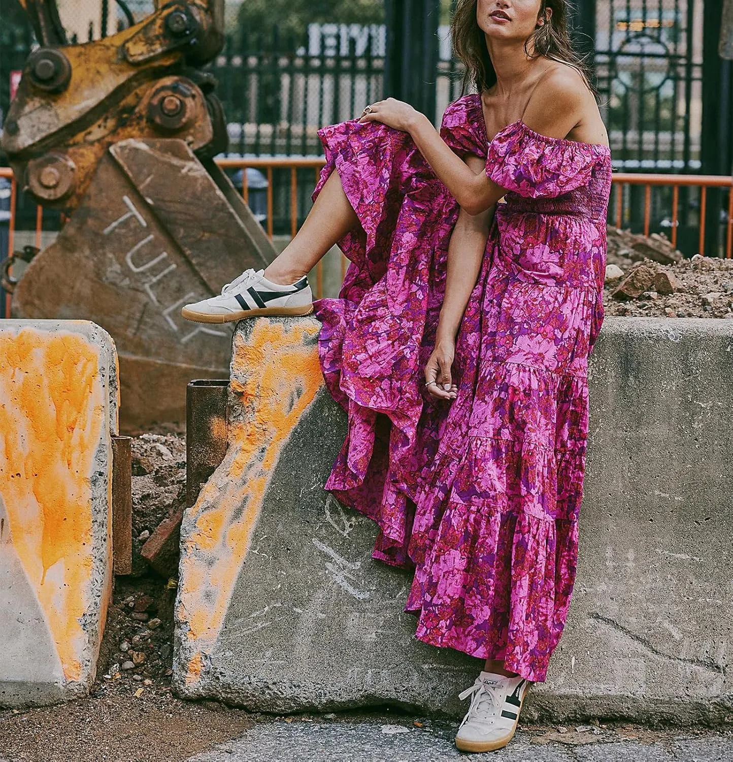 Women Spring Dresses Flowy Smocked Maxi Dress Puff Sleeve Sweetheart Y2K Floral Boho Summer Sundresses