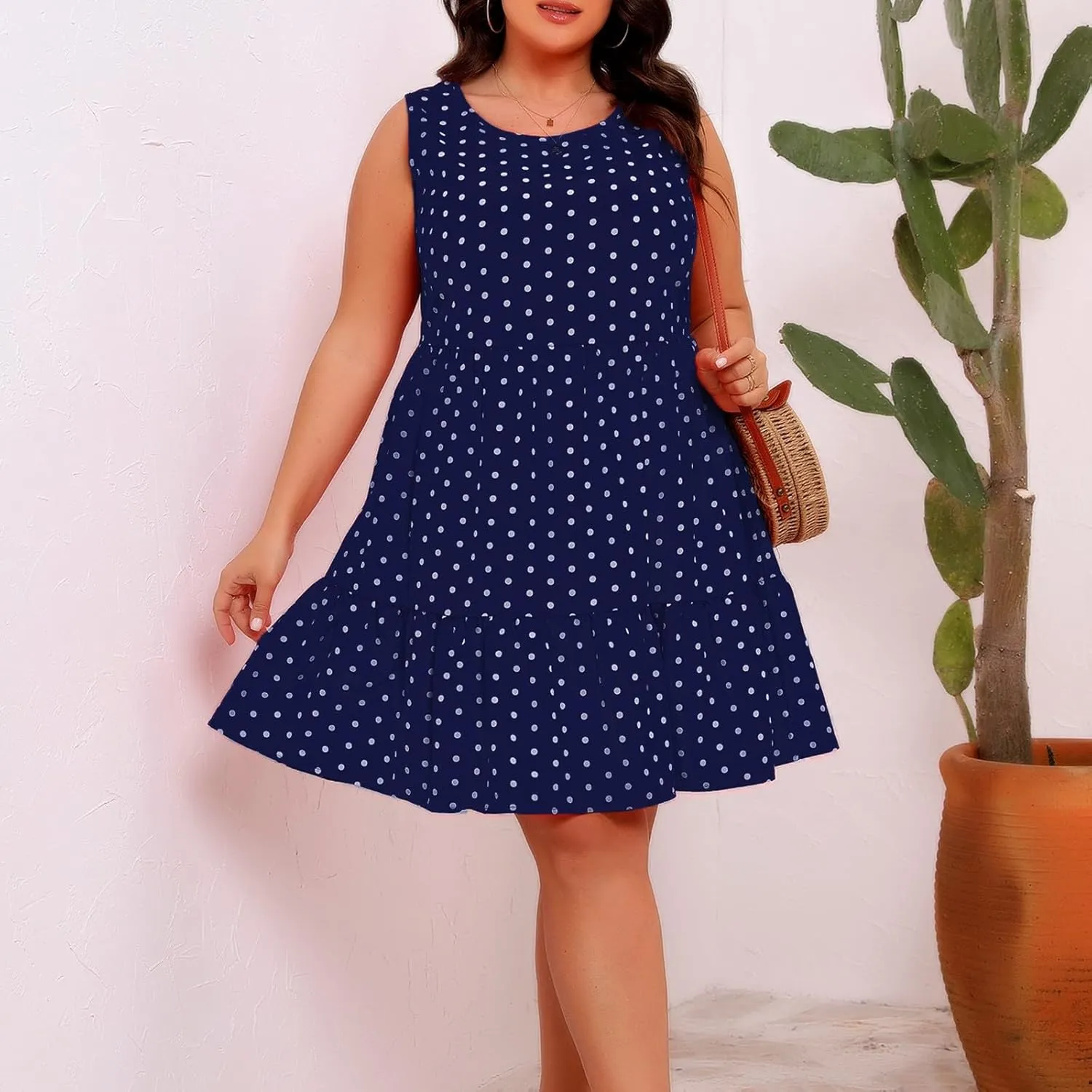 Women Summer Casual Dresses 2025 Plus Size Crew Neck Dress Sleeveless Beach Sundresses Flowy Tiered Tank T Shirt Dress