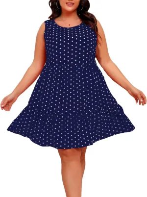 Women Summer Casual Dresses 2025 Plus Size Crew Neck Dress Sleeveless Beach Sundresses Flowy Tiered Tank T Shirt Dress