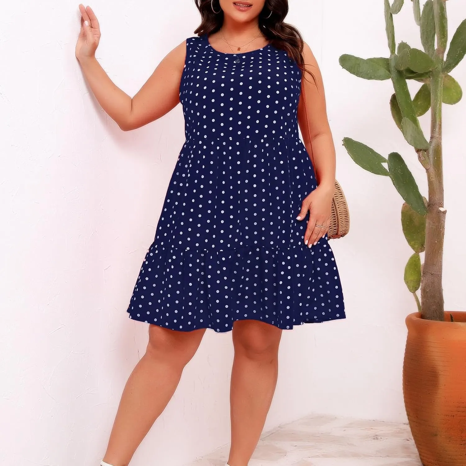 Women Summer Casual Dresses 2025 Plus Size Crew Neck Dress Sleeveless Beach Sundresses Flowy Tiered Tank T Shirt Dress