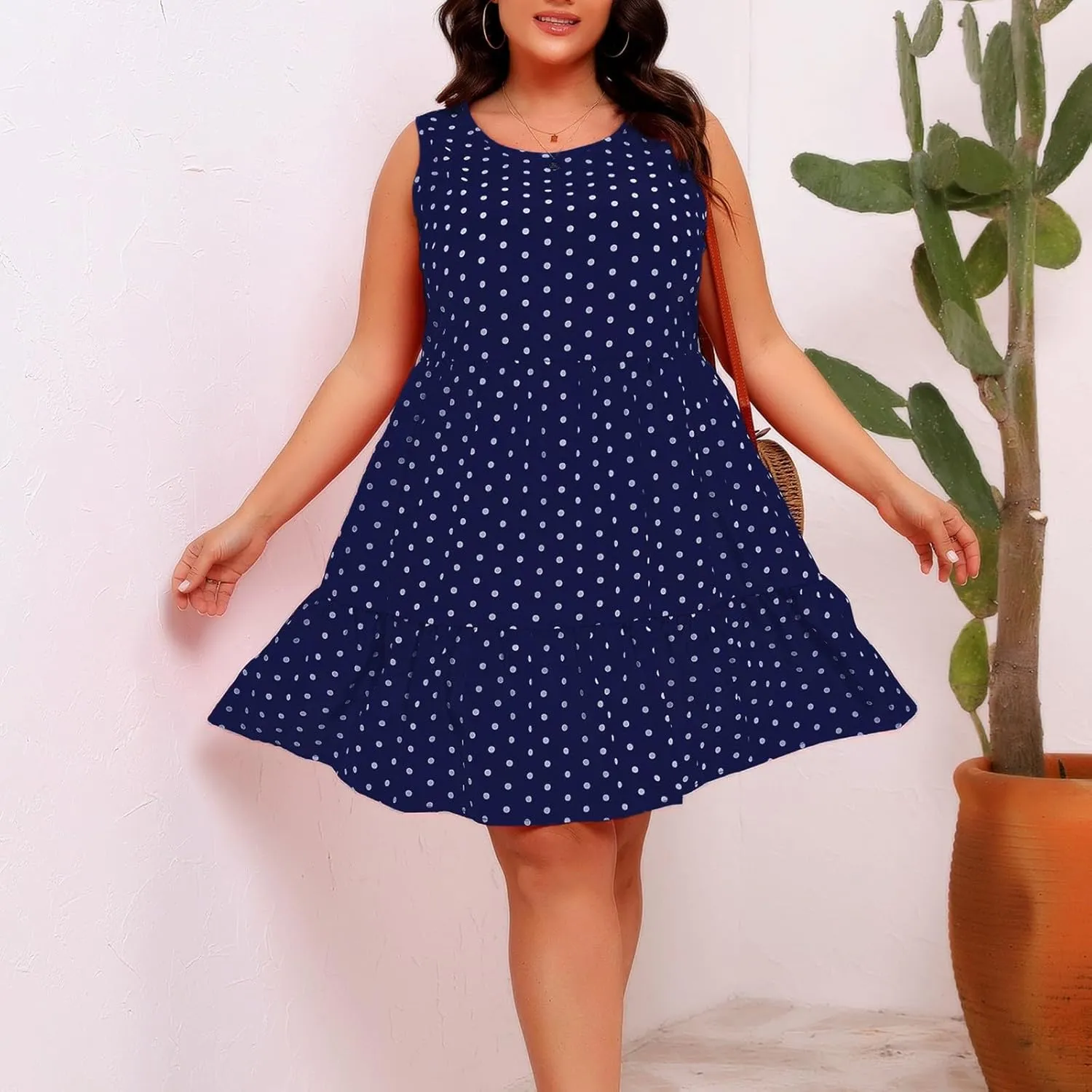 Women Summer Casual Dresses 2025 Plus Size Crew Neck Dress Sleeveless Beach Sundresses Flowy Tiered Tank T Shirt Dress