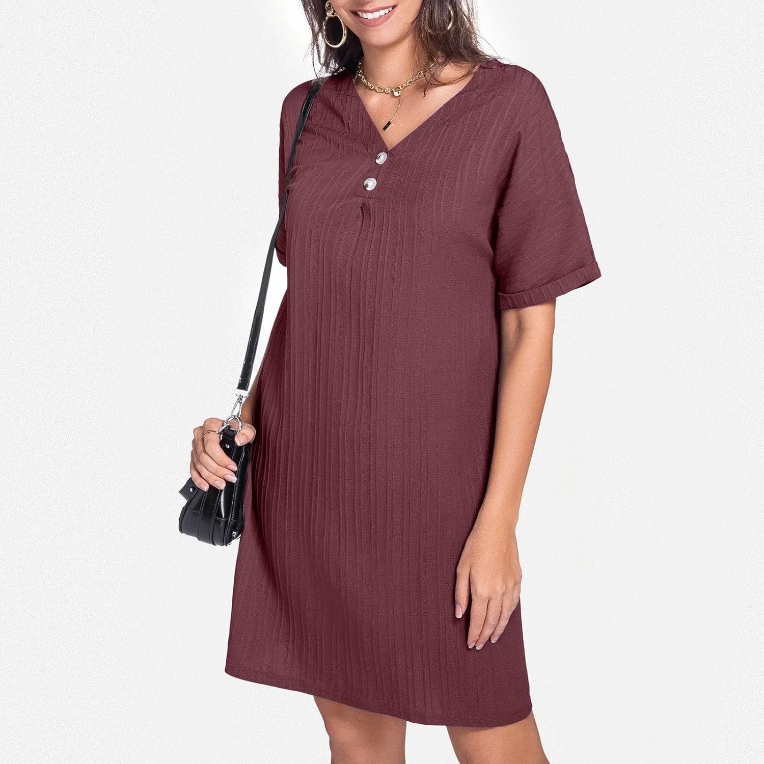 Women Summer Dresses 2024 Button V Neck Cap Sleeve Beach Sundress Casual Swing A Line Short Mini Dress