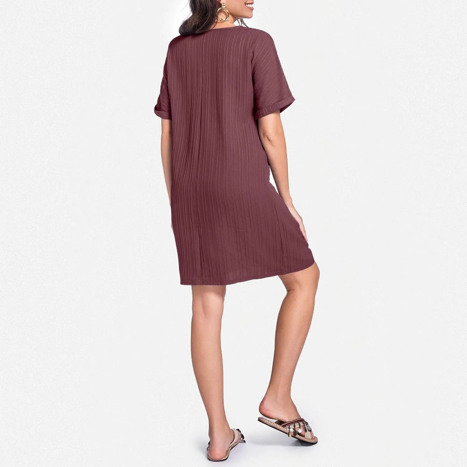Women Summer Dresses 2024 Button V Neck Cap Sleeve Beach Sundress Casual Swing A Line Short Mini Dress