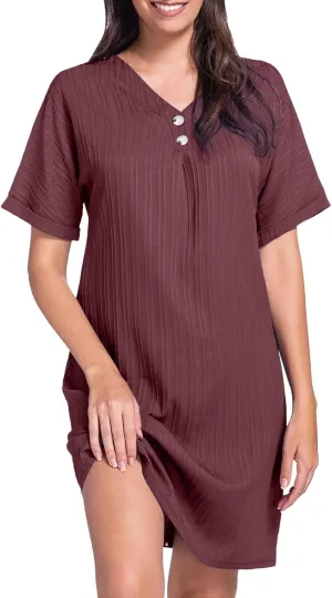 Women Summer Dresses 2024 Button V Neck Cap Sleeve Beach Sundress Casual Swing A Line Short Mini Dress