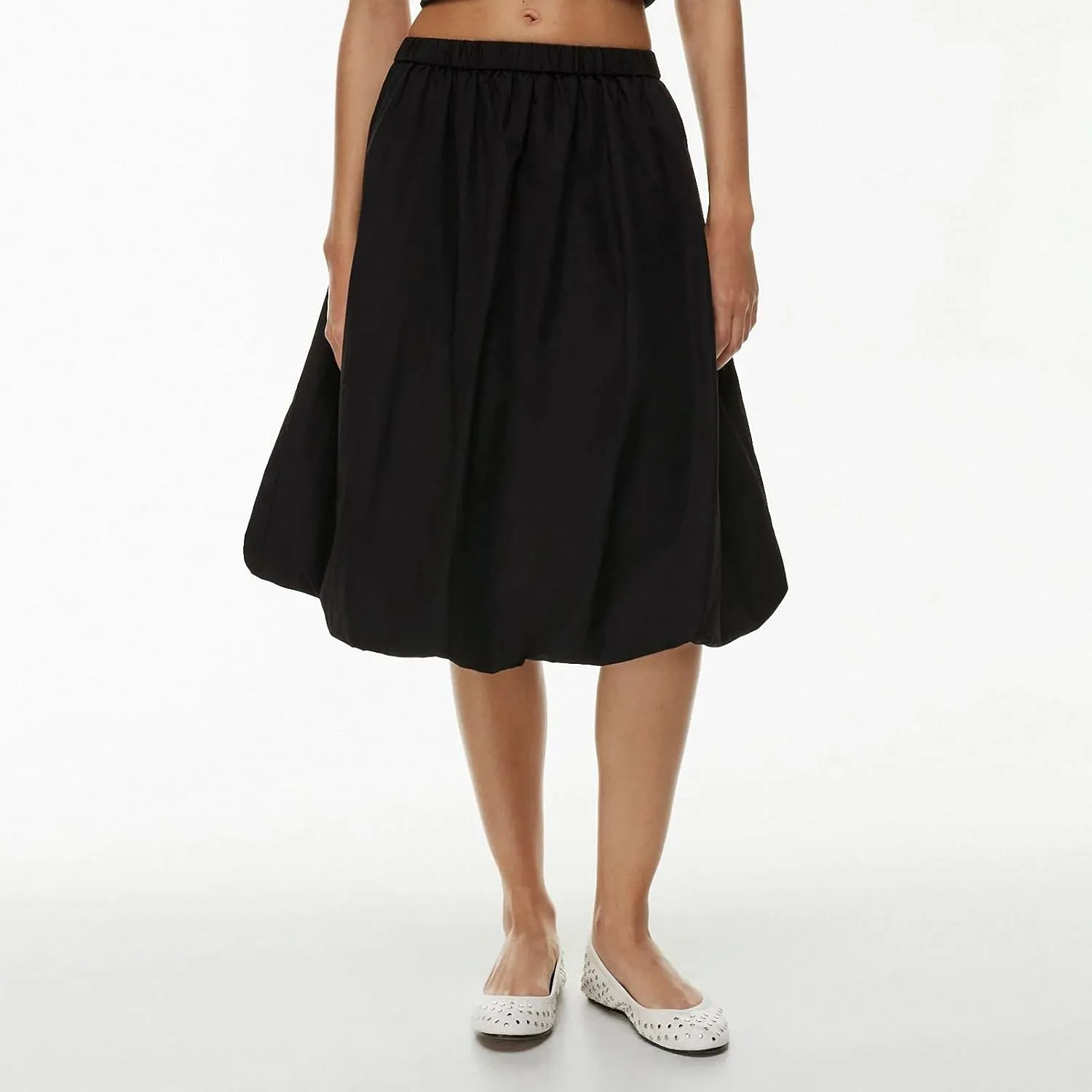 Women Y2K Bubble Midi Skirt Elastic High Waist A-Line Pleated Skirts Summer Ruffle Hem Puffy Short Skirts Streetwear
