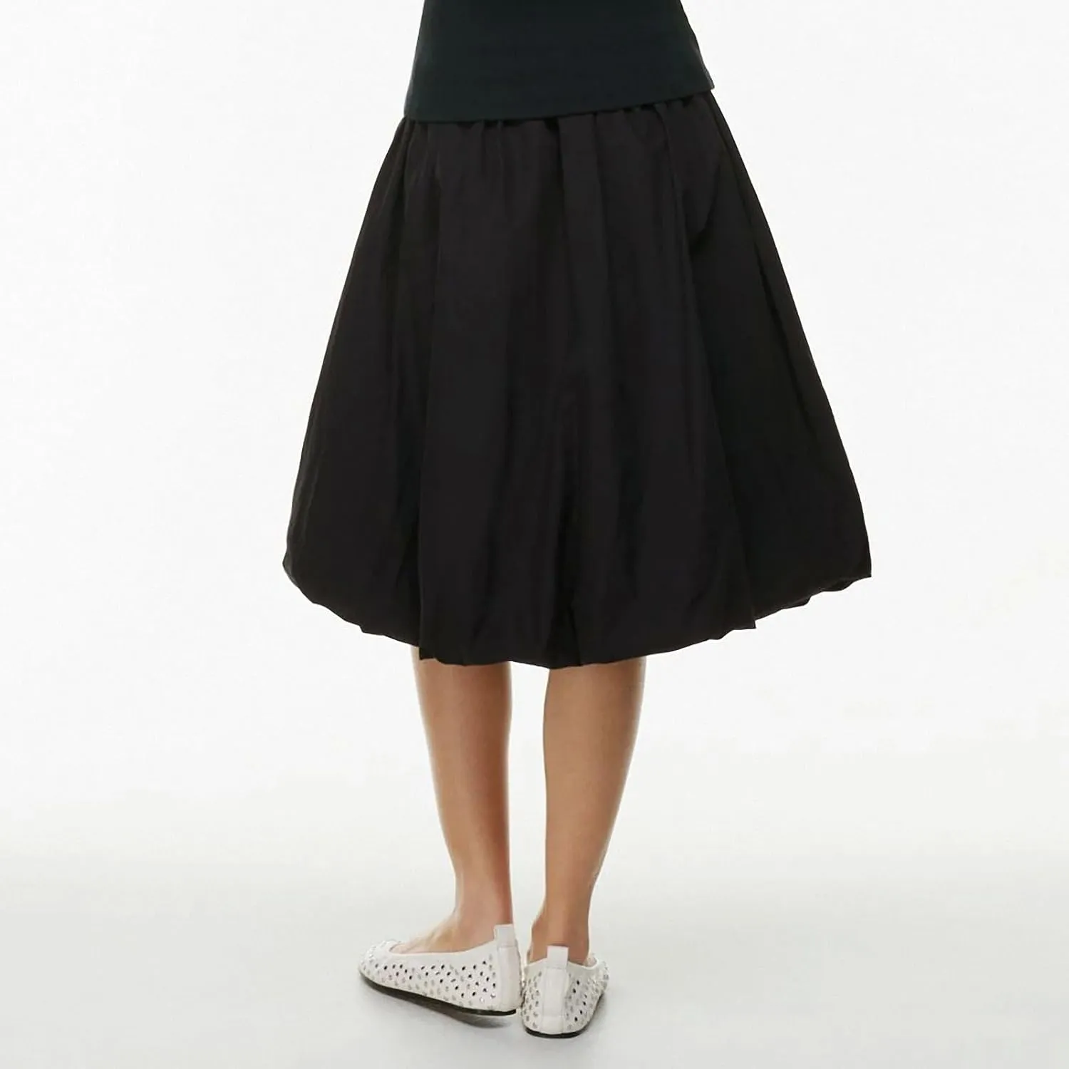 Women Y2K Bubble Midi Skirt Elastic High Waist A-Line Pleated Skirts Summer Ruffle Hem Puffy Short Skirts Streetwear