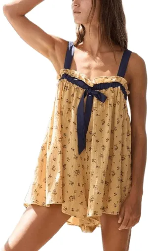 Women Y2K Tie Shoulder Mini Dress Bow Babydoll Ruffle Short Dress Summer Boho Floral Flowy Beach Sundress