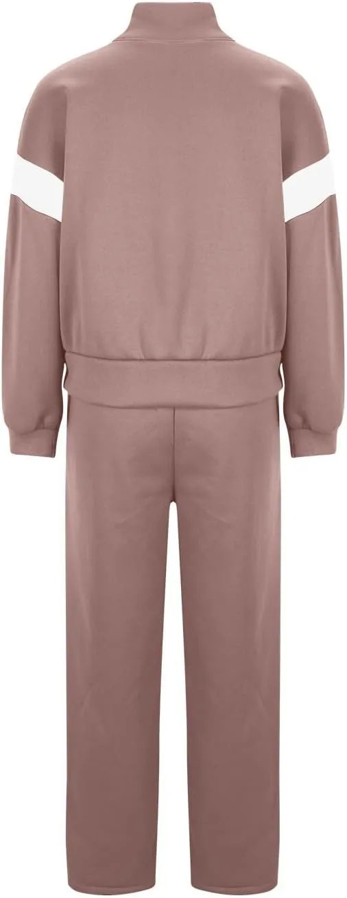Women's 2 Piece Athleisure Set, Half High Neck Zip Jacket, Wide Leg Elastic High Waisted Pockets Pants Jogging Outfit