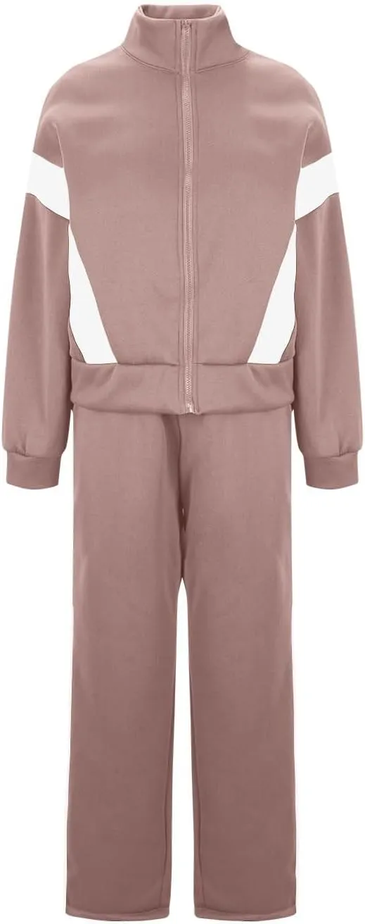 Women's 2 Piece Athleisure Set, Half High Neck Zip Jacket, Wide Leg Elastic High Waisted Pockets Pants Jogging Outfit
