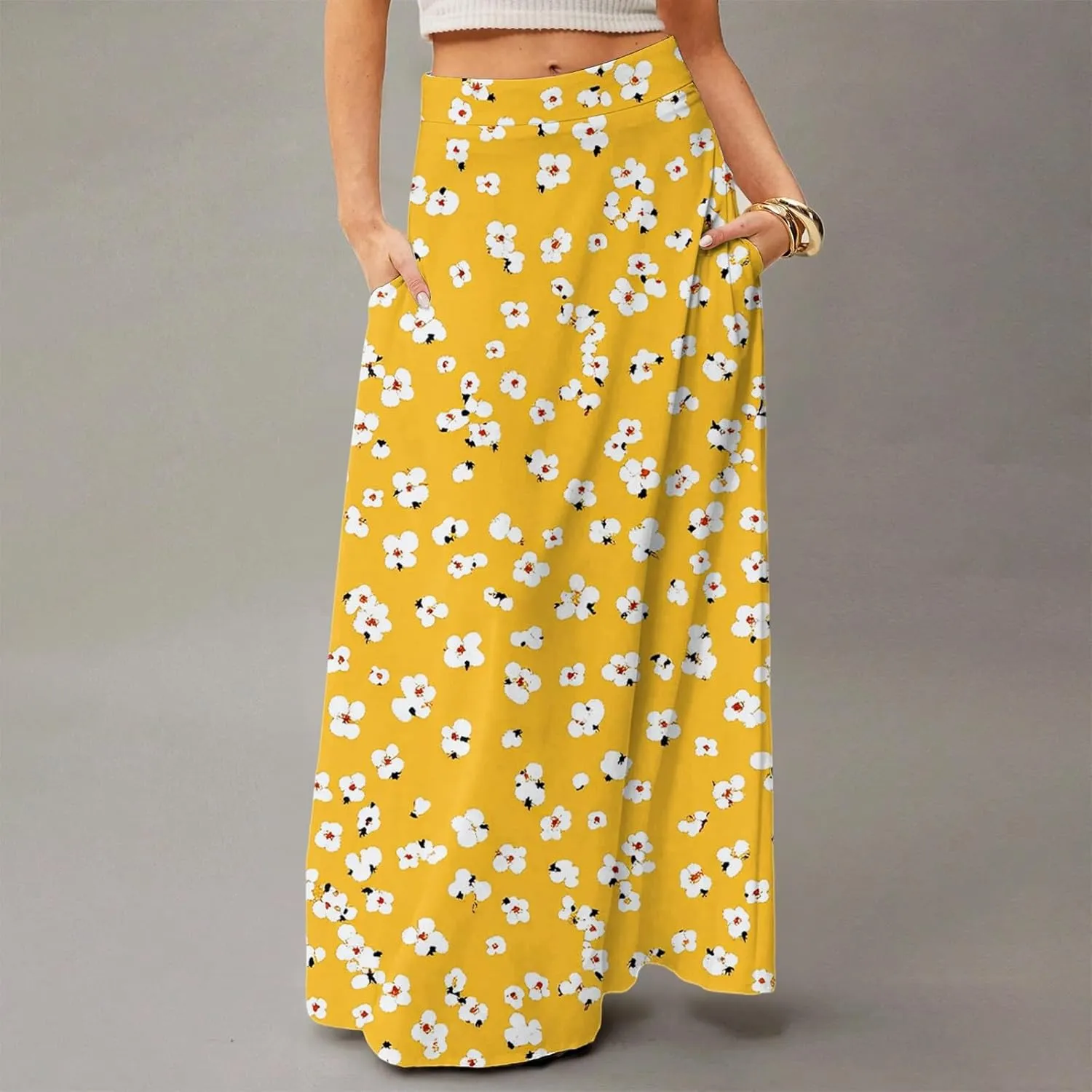 Women's 2025 Bohemian Long Skirts High Waist Flowy A Line Maxi Skirts with Pocket, S-2XL
