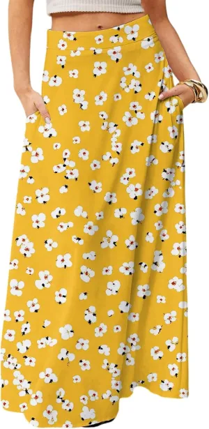 Women's 2025 Bohemian Long Skirts High Waist Flowy A Line Maxi Skirts with Pocket, S-2XL