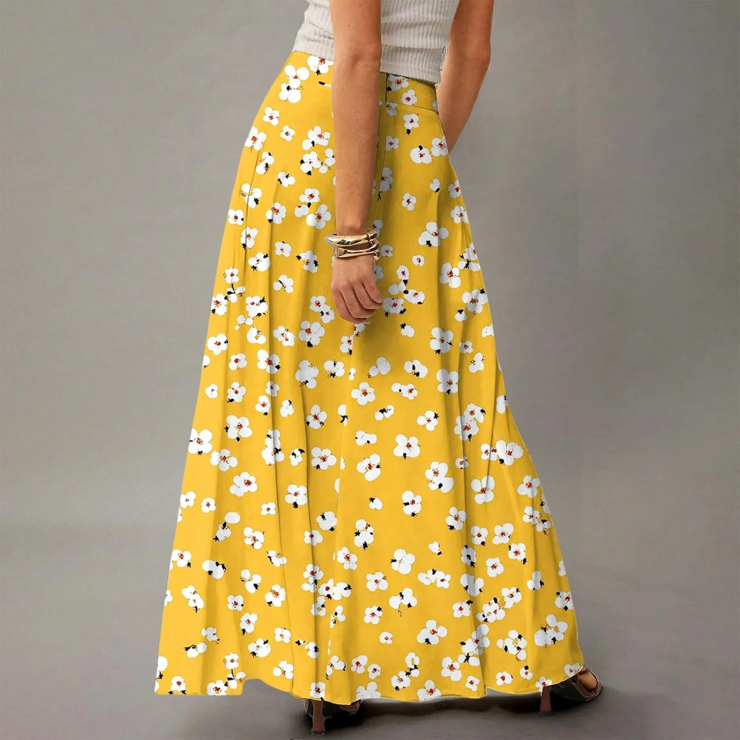 Women's 2025 Bohemian Long Skirts High Waist Flowy A Line Maxi Skirts with Pocket, S-2XL