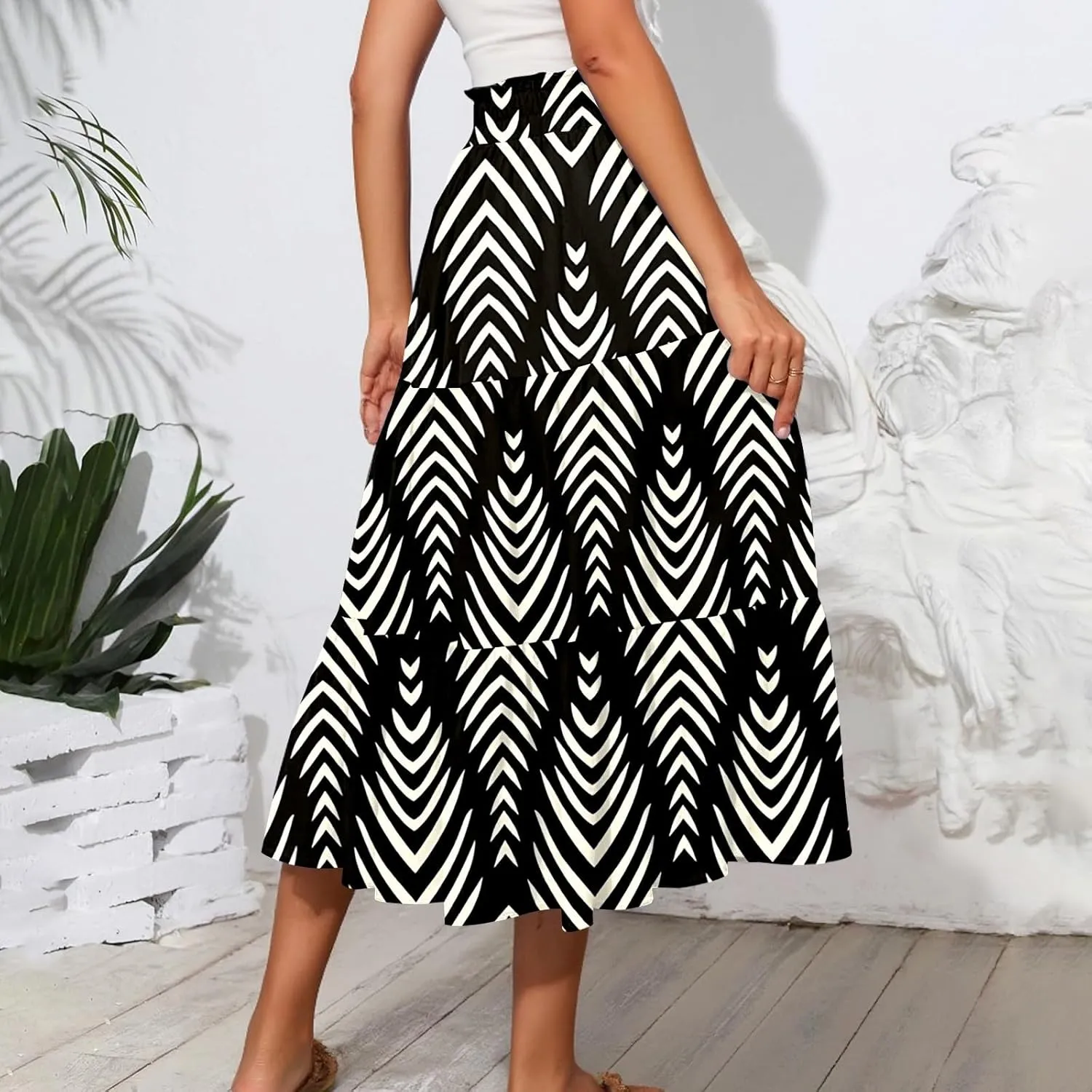 Women's 2025 Bohemian Summer Skirts High Waist Pleated A Line Flowy Midi Skirts with Pocket, S-2XL