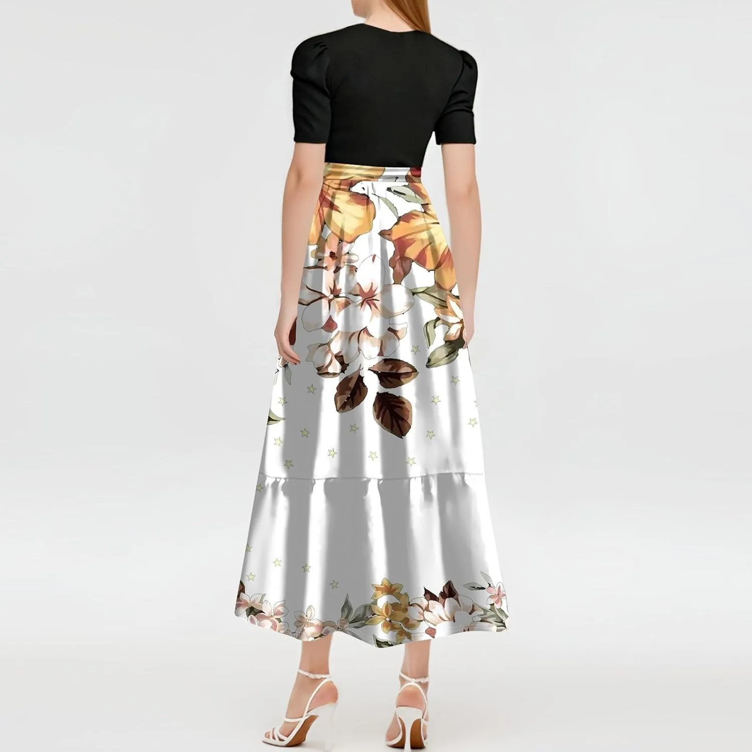 Women's 2025 Summer Boho Midi Dress Short Sleeve Flowy A Line Tiered Beach Vacation Long Dresses