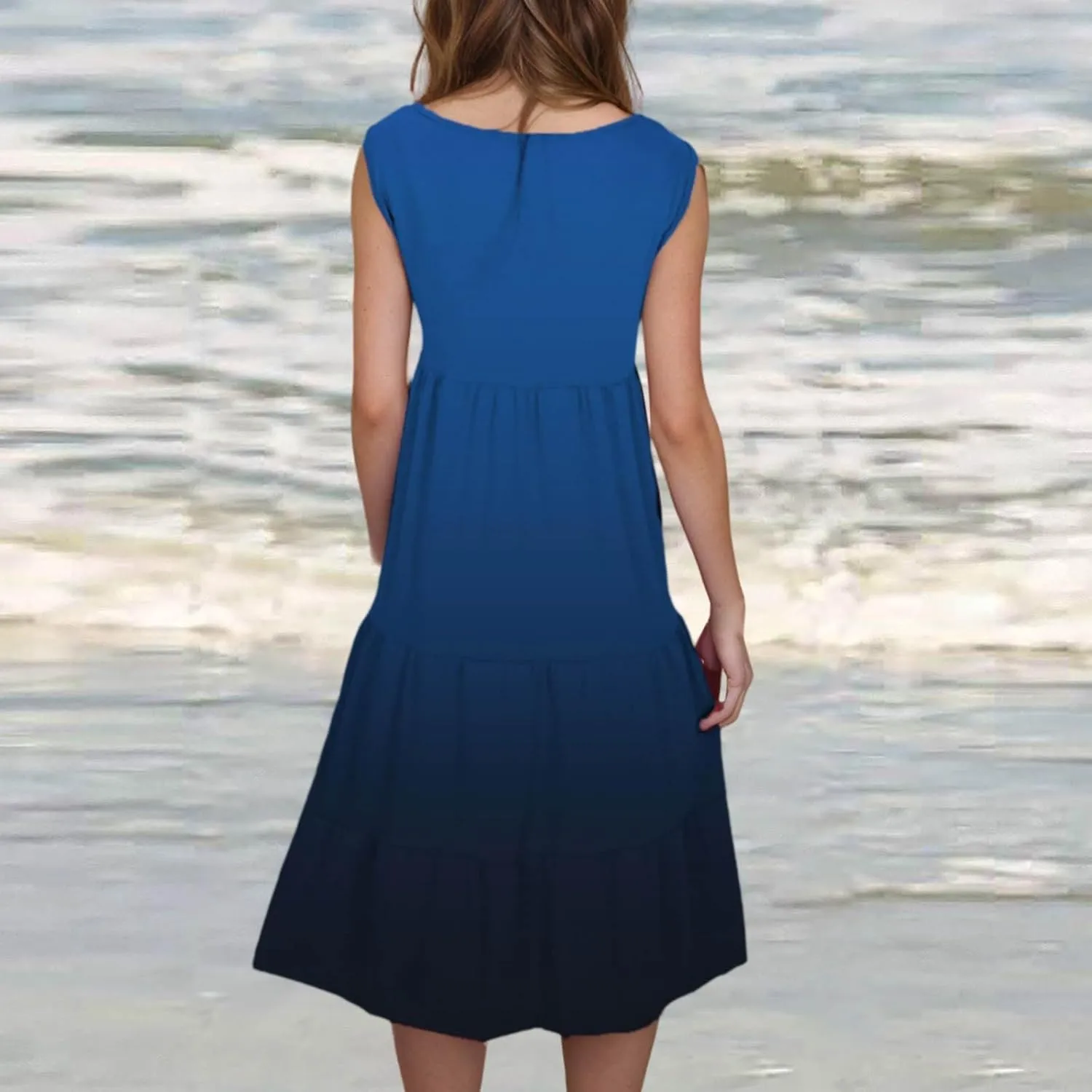 Womens 2025 Summer Casual Boho Dresses Sleeveless Color Block Ruffle Tiered Sundresses Cute Crew Neck Mini Dress