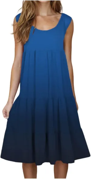 Womens 2025 Summer Casual Boho Dresses Sleeveless Color Block Ruffle Tiered Sundresses Cute Crew Neck Mini Dress