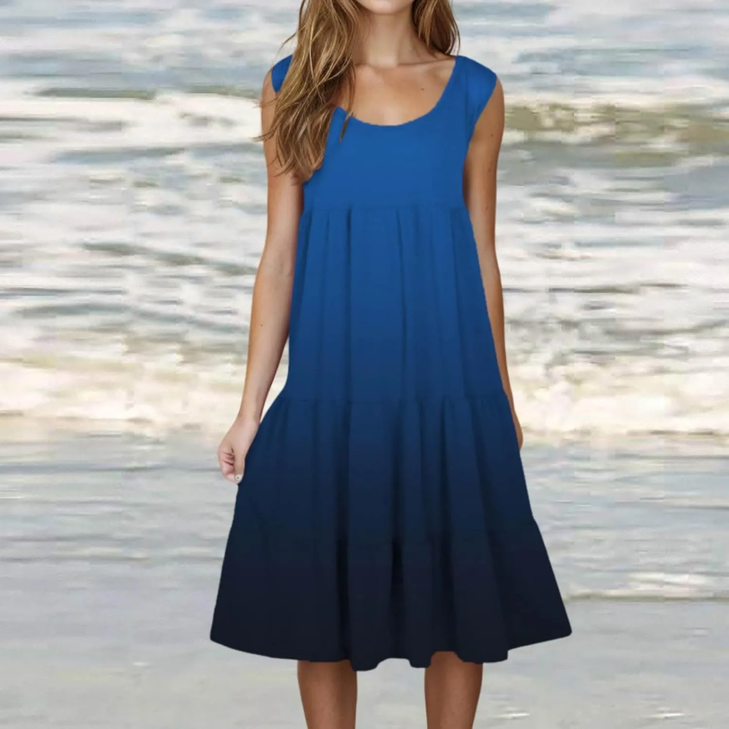 Womens 2025 Summer Casual Boho Dresses Sleeveless Color Block Ruffle Tiered Sundresses Cute Crew Neck Mini Dress