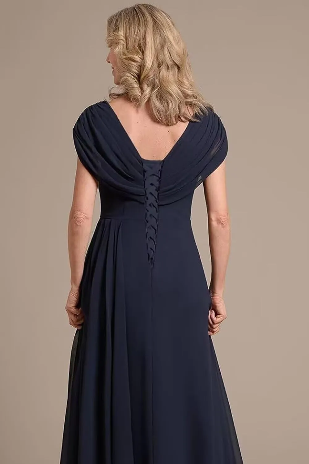 Women's A Line Chiffon Mother of The Bride Dresses Pleated Cap Sleeves Formal Evening Dress 2025 DE259