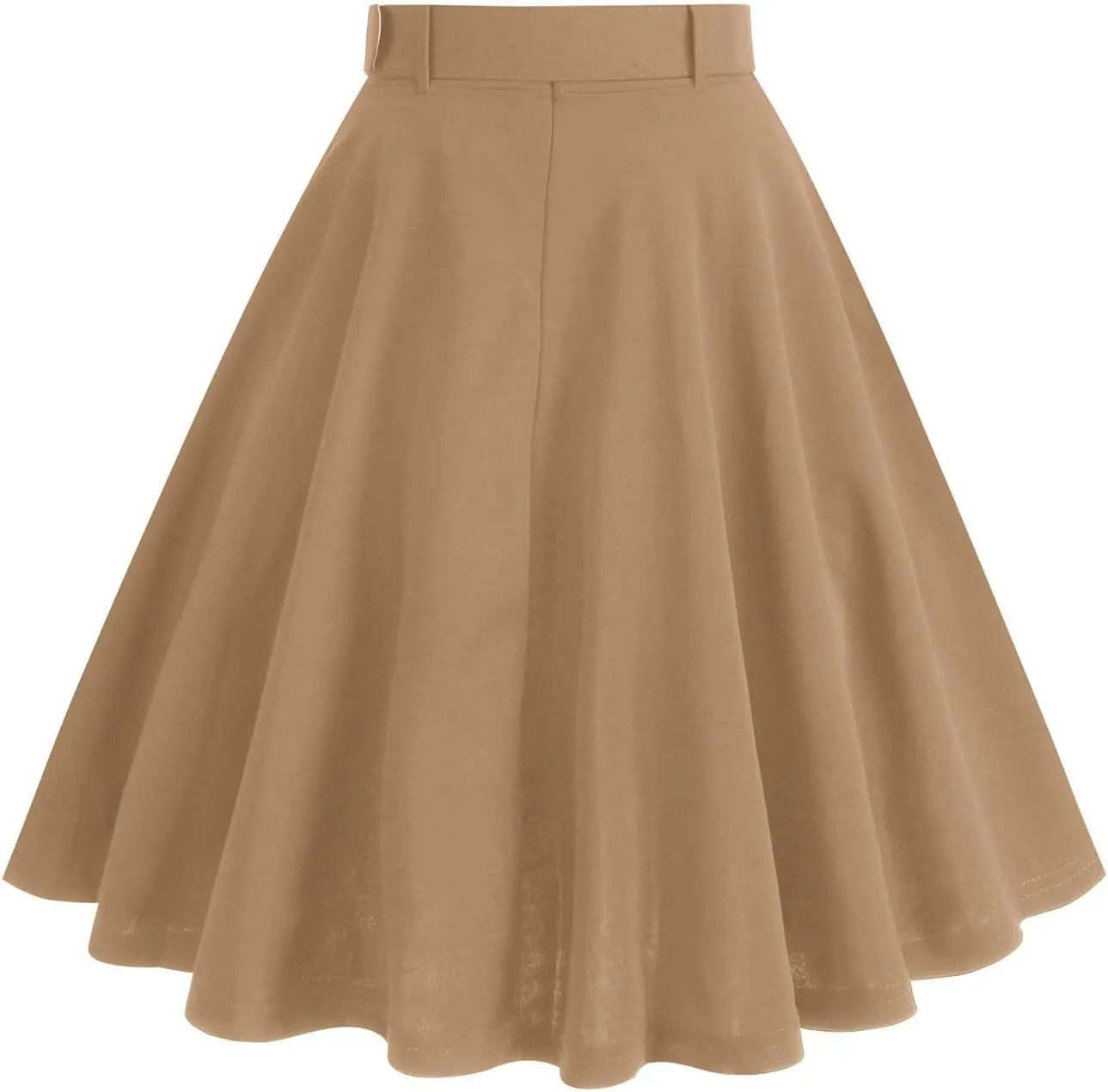Womens A Line Flared Midi Skirt Vintage Stretch High Waisted Long Skirt Button Down Swing Skirt with Pockets and Belts