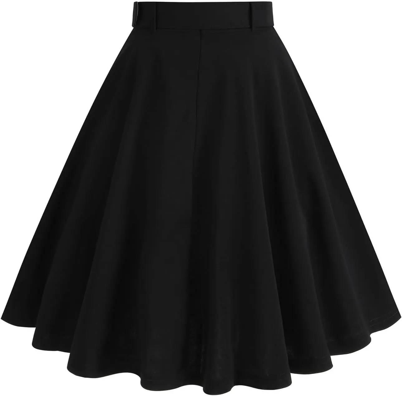 Womens A Line Flared Midi Skirt Vintage Stretch High Waisted Long Skirt Button Down Swing Skirt with Pockets and Belts