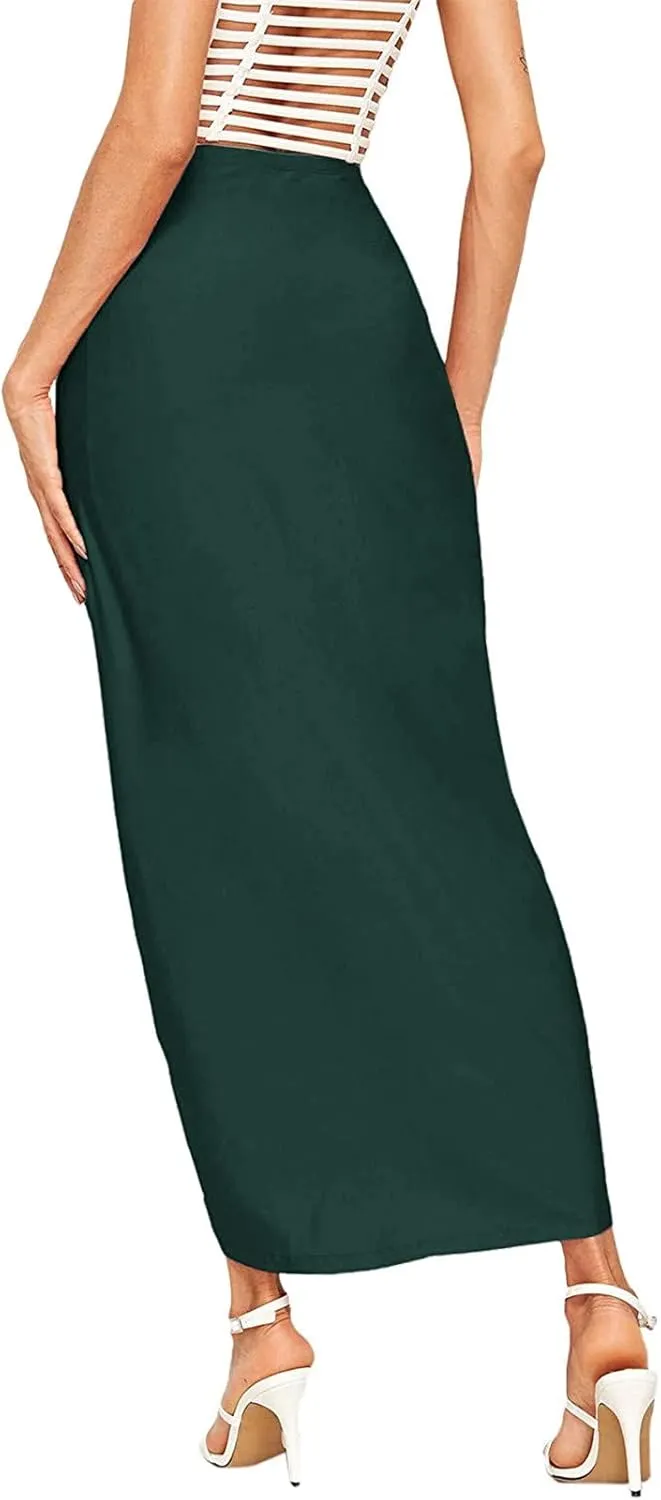 Womens A Line Midi Skirt Wrap Women's Draped Skirt High Waist Slit Solid Elastic Asymmetrical Skirts for Women