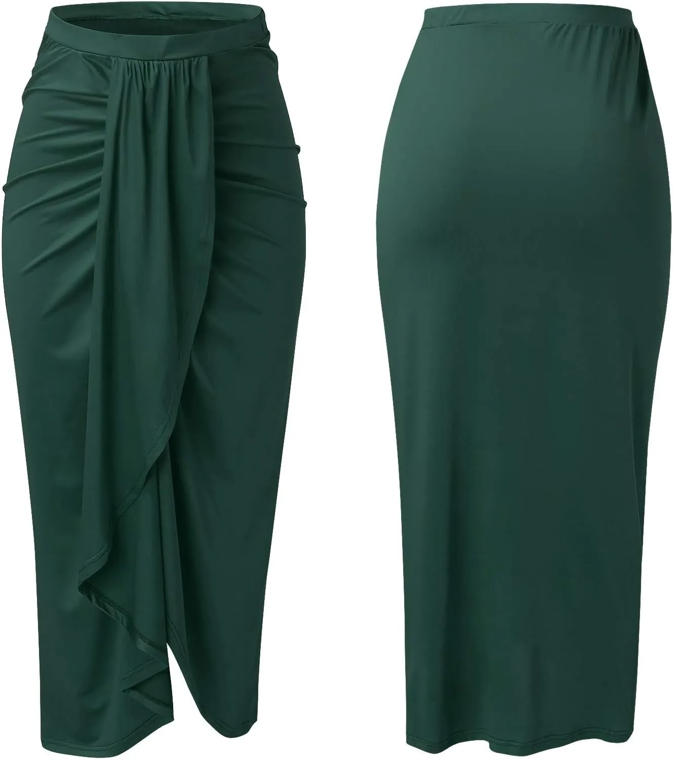 Womens A Line Midi Skirt Wrap Women's Draped Skirt High Waist Slit Solid Elastic Asymmetrical Skirts for Women