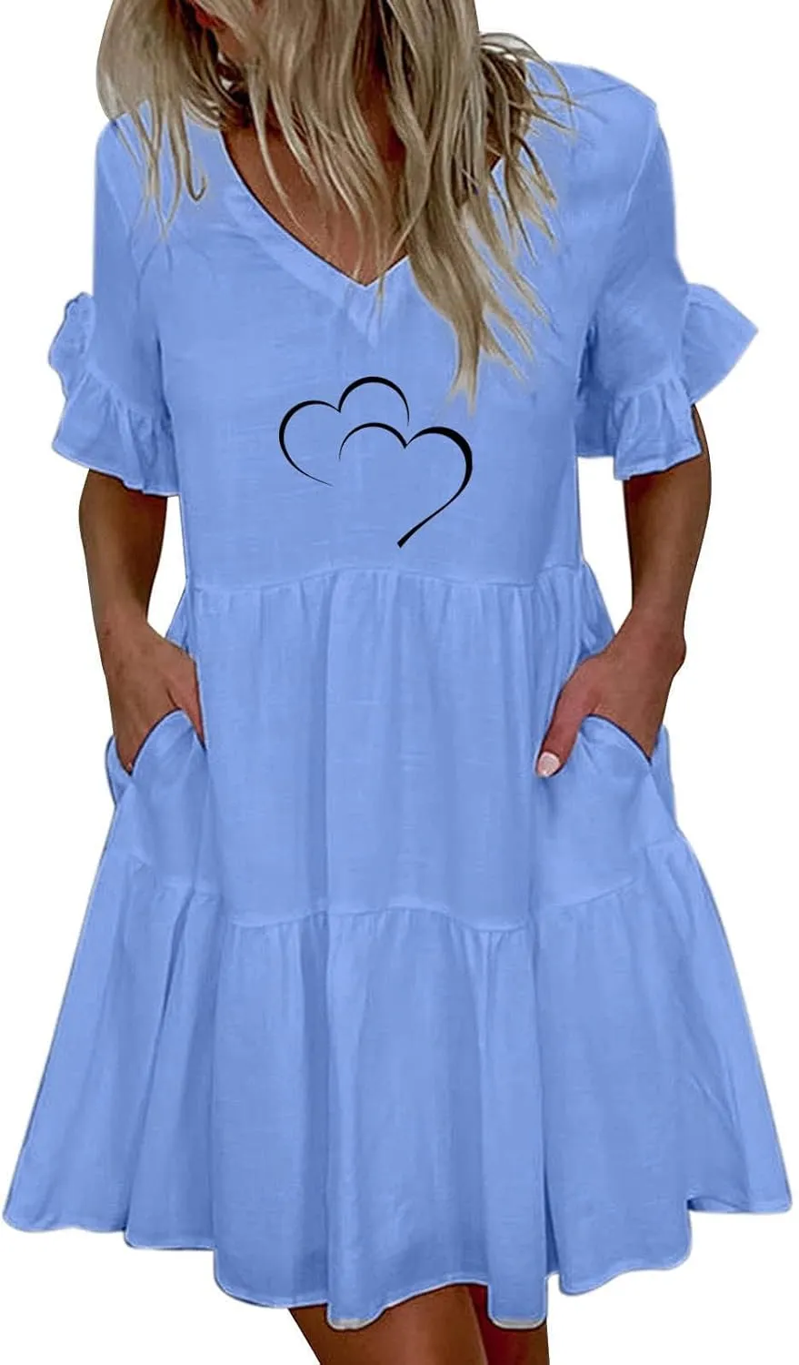 Women's Babydoll Ruffle Spring Dress Floral Pirnt Short Mini Dress V Neck Tiered Causal Dresses Cute Fashion Outfits 2023