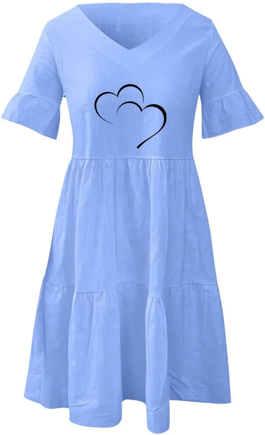 Women's Babydoll Ruffle Spring Dress Floral Pirnt Short Mini Dress V Neck Tiered Causal Dresses Cute Fashion Outfits 2023