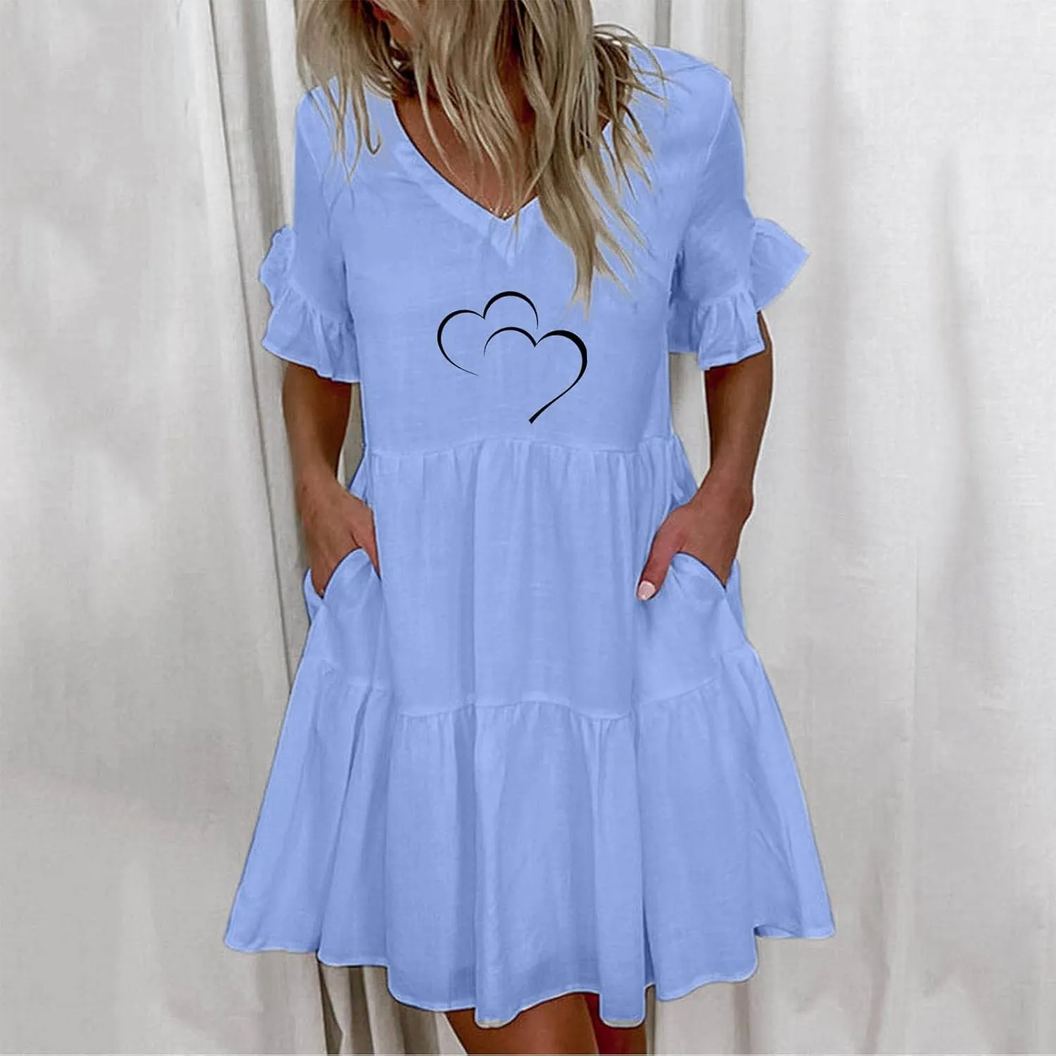 Women's Babydoll Ruffle Spring Dress Floral Pirnt Short Mini Dress V Neck Tiered Causal Dresses Cute Fashion Outfits 2023