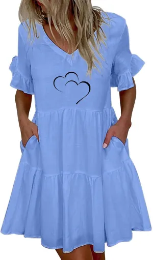 Women's Babydoll Ruffle Spring Dress Floral Pirnt Short Mini Dress V Neck Tiered Causal Dresses Cute Fashion Outfits 2023