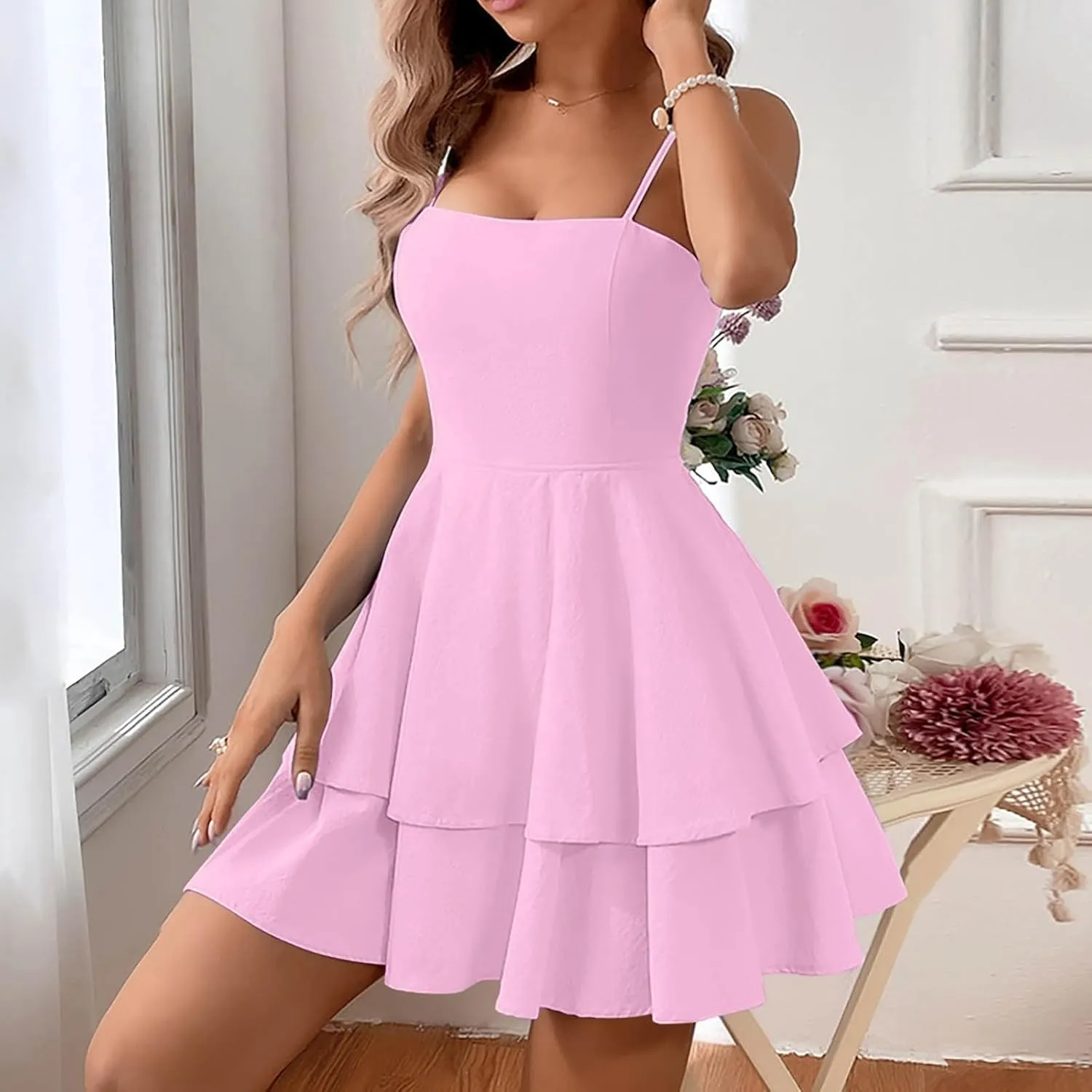 Women's Backless Bow Tie Short Dress 2025 Summer Models Sexy Halter Homecoming Dresses Ruffle Hem Daily Mini Dress