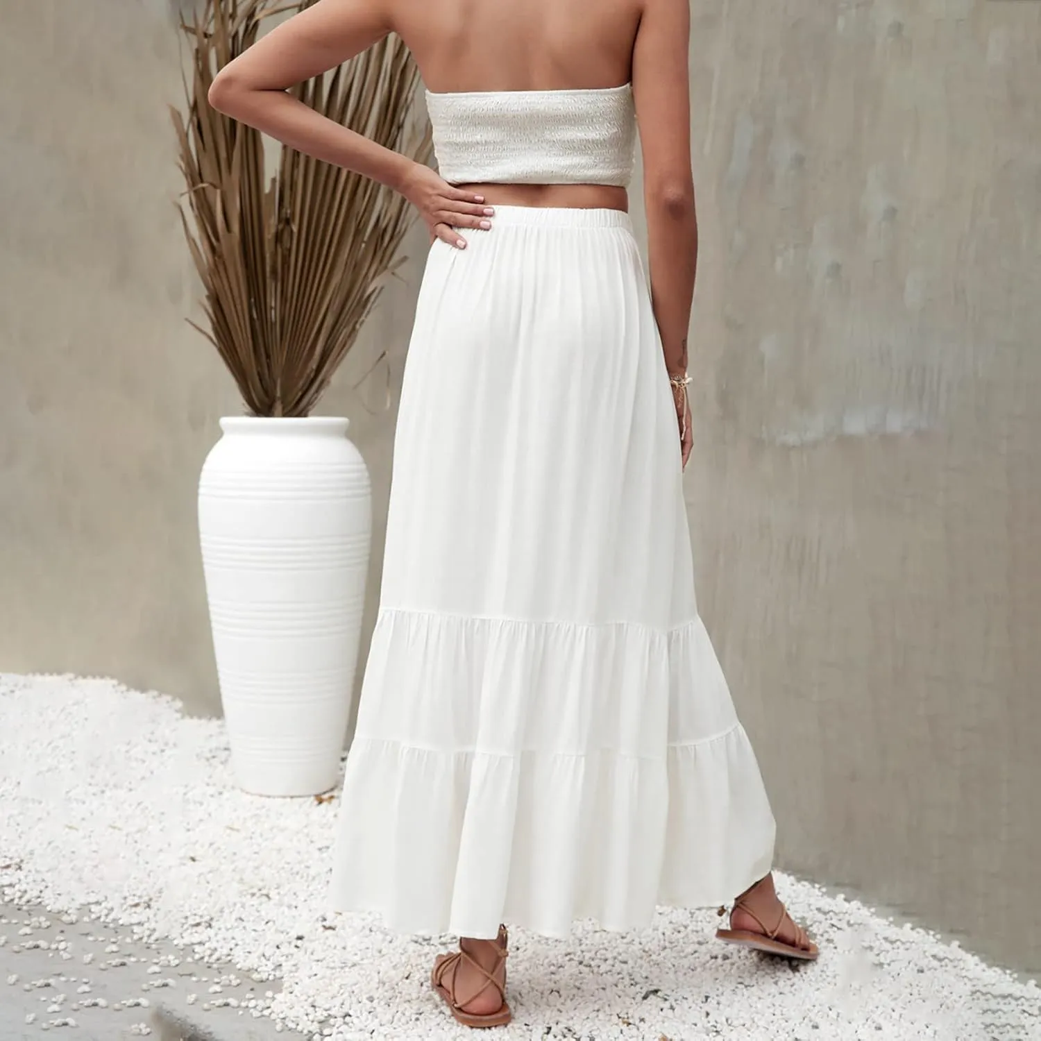 Women's Basic Pencil Skirts Women's High Waisted Tie Wrap Midi Skirts Fashion Skirts High Waist Mid Skirt Casual